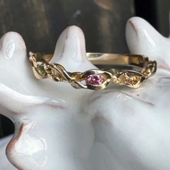10KYG Tourmaline-Peridot-Citrine Contour Ring NWOT