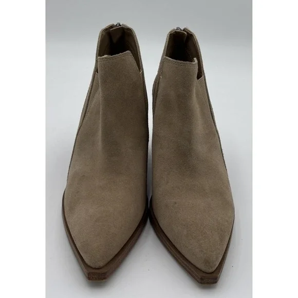 Vince Camuto Gradina Womans 6.5M Ankle Boots Tan Faux Suede Pointed Toe Back Zip