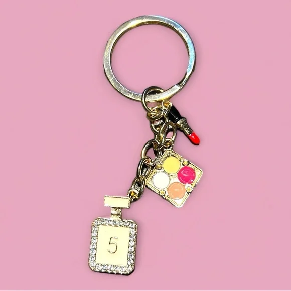 Rhinestone Fashion Lipstick, Perfume Bottle, Makeup Pallet Bag Charm/Key Chain