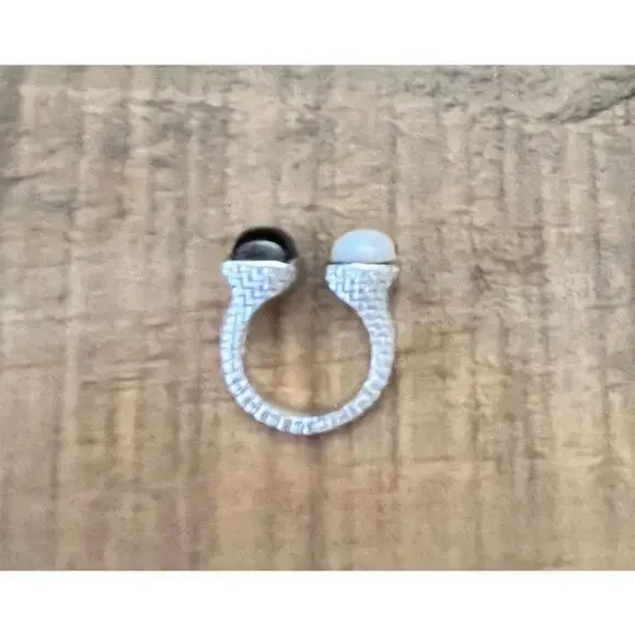 ARIVA Sterling Silver Mother of Pearl & Onyx Cuff Ring Sz 5