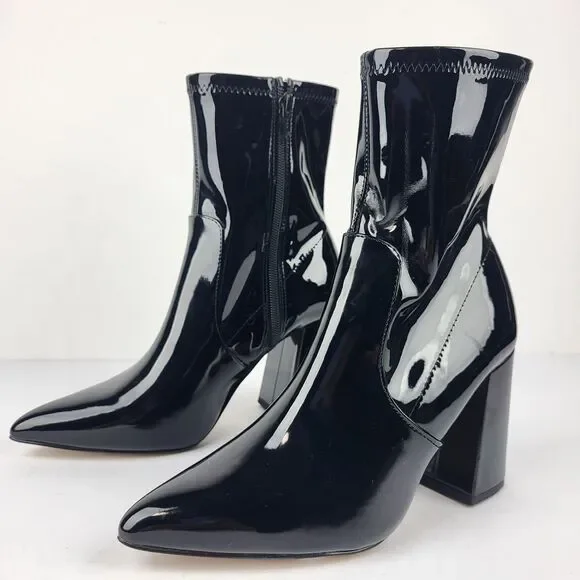 Abound Billie Women's Boot Black Faux Patent Leather Heeled Pointed Toe 7M