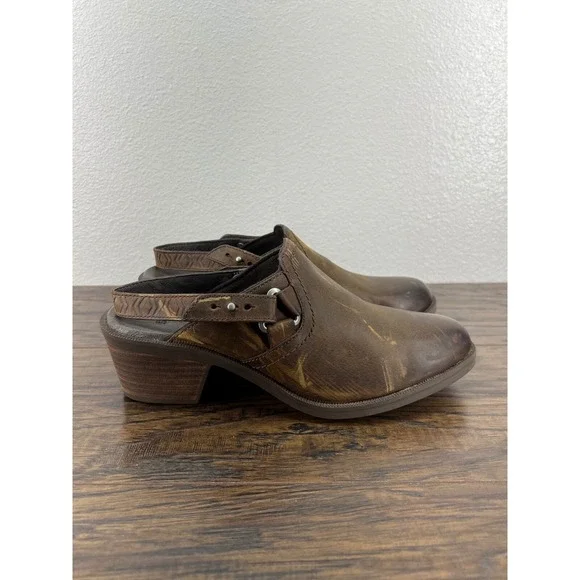 Teva Foxy Brown Leather Slingback Booties Mules Women's 8
