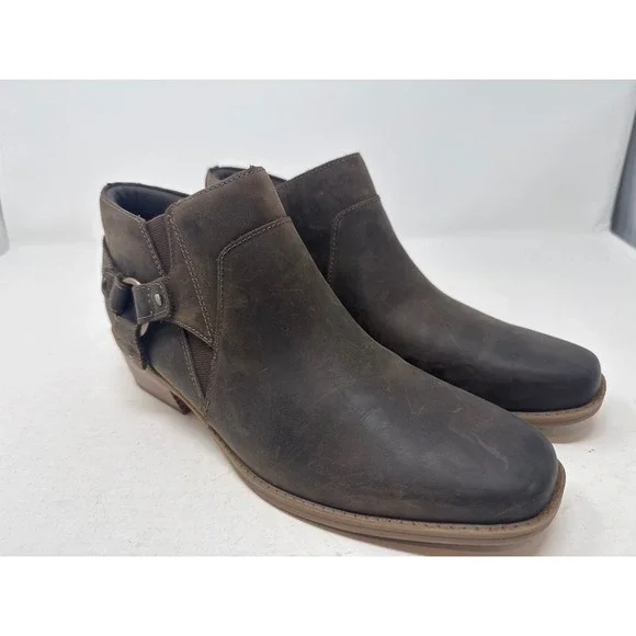 Clarks Collection Danyelle Taupe Leather Ankle Boots Women Size 9.5 Zip Bootie