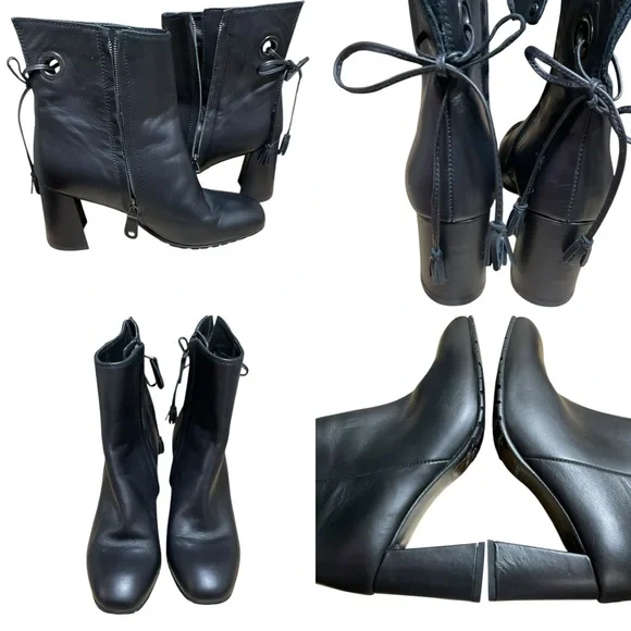 Elena Lachi Ankle Tie Back Ankle boot in Hombre‎ Black Leather. Made In Italy 39
