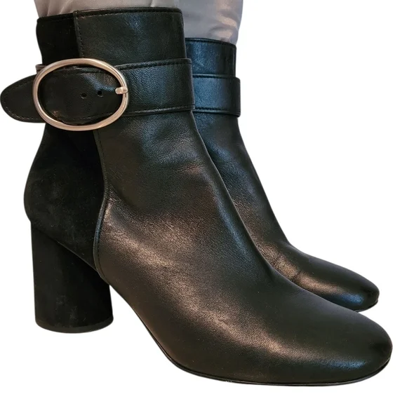 Donald Pliner Gabe Black Leather Suede Ankle Strap Buckle Boots Heel Booties 10