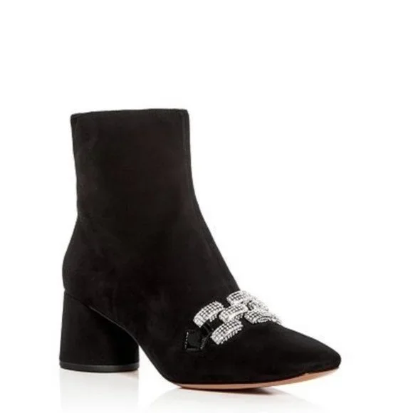 MARC JACOBS Jeweled Embellished Chain Suede Ankle Block Heel Black Booties 7 37