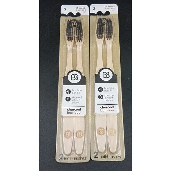 Charcoal Toothbrush Soft Infused Bristles (2) Packs Of 2 Toothbrush BrushBuddies