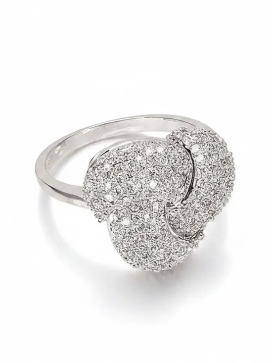 Womens Silver Tone Zirconia Knot Statement Ring Size 9