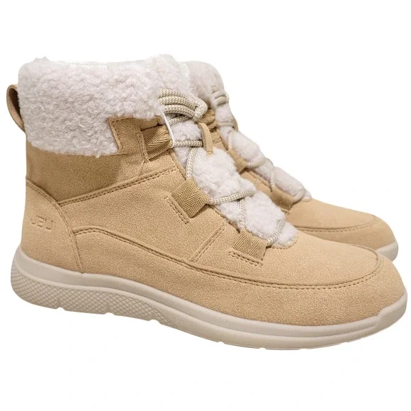 JBU Women Freeze Faux Fur Cuff Combat Hiking Boots Size US 7M Tan Faux Suede