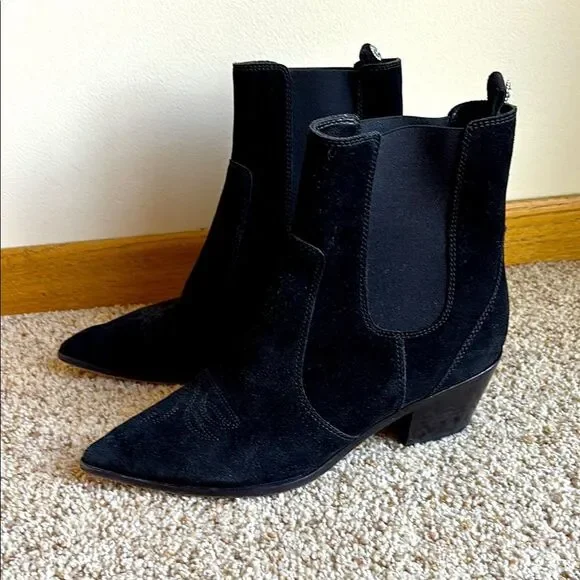 Paige Women’s Black Suede Leather Willa Western Style Chelsea Ankle Boot Booties