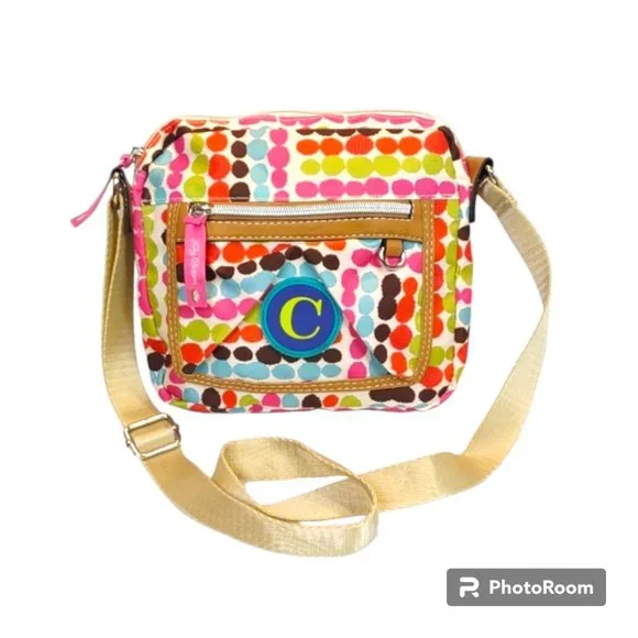 Lily Bloom Multi-Color Polka Dot Crossbody Purse Karma Bloom Fabric Initial 