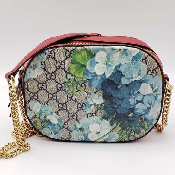 Gucci GG Blooms Small Crossbody Bag Floral Print Canvas Chain Strap