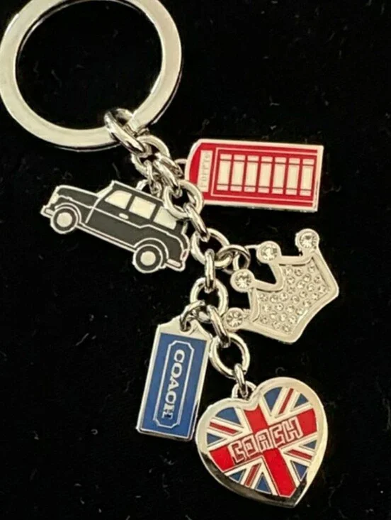 COACH Red, Blue and Silver London Charm Keychain