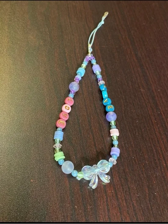 Mobile phone Strap Beaded in pastel beads