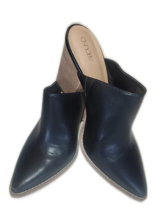 Abound Black Faux Leather Stacked Heel Pointed Toe Booties, 9.5