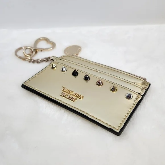 VICTORIA'S Secret VS Gold Studded Keychain Credit Card Case Pouch