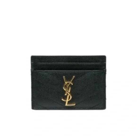 Yves Saint Laurent Black Card Holder with Gold Logo