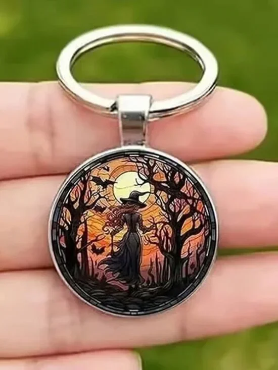 Stainless Steel WITCH Halloween Keyring Keychain Accessory