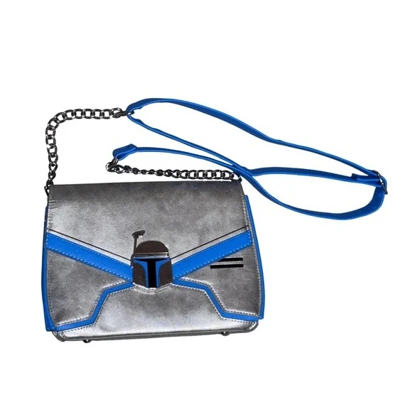 Loungefly Star Wars Jango Fett Chain Strap Crossbody Bag grey blue faux‎ leather