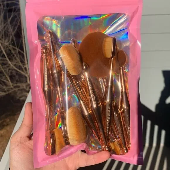 10 piece Rose gold mermaid style paddle oval brush set