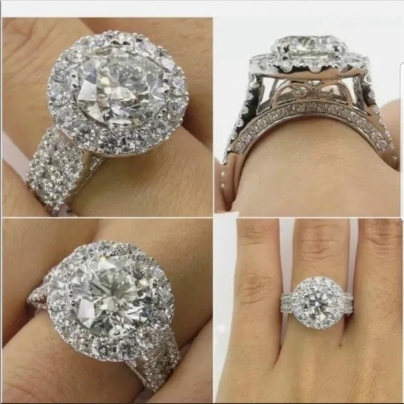 NEW 925 SILVER ROUND DIAMOND HALO RING💍