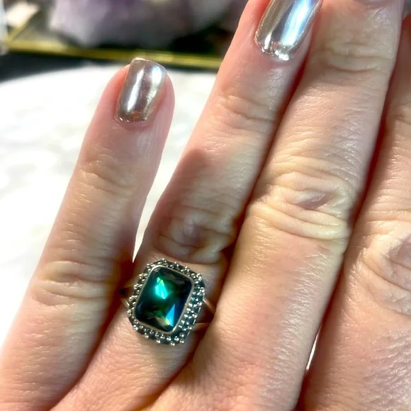 Mystic topaz 925 sterling silver ring in size 7