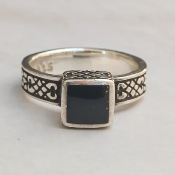 Sterling Silver 925 Onyx Ring | Size 5 ¼ | Silpada Maker