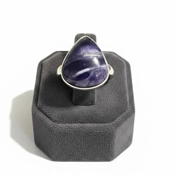 Natural Tiffany Stone Ring Sterling Silver Statement Jewelry Purple Rare Size 7