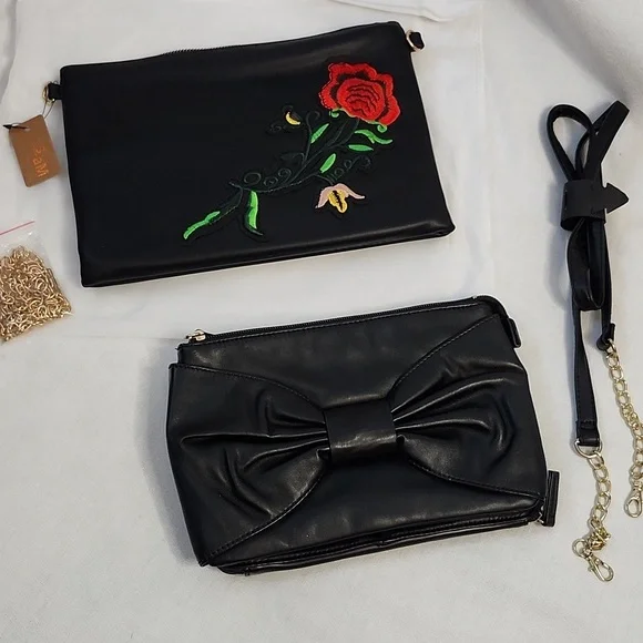 Avon Bow & Hello 3am Embroidered Crossbody/Clutch Bag Set