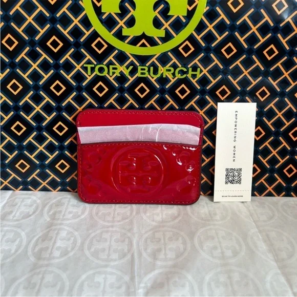 Tory Burch T Monogram Puffy Patent Embossed Card Case Tory Red