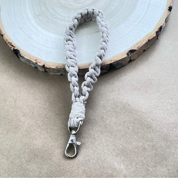 Boho Handcrafted Macrame Wristlet Latte color Keychain