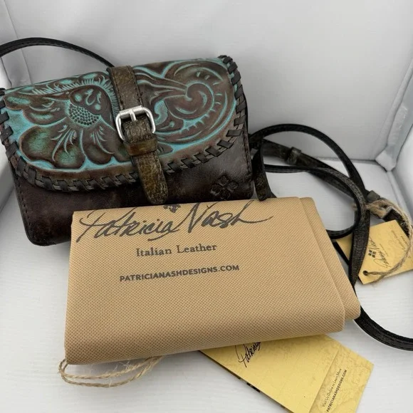 Patricia Nash Torri P061133 Turquoise Tooled Leather Crossbody Purse Western