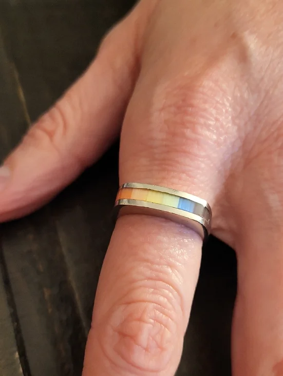 Vintage Sterling 925 Mother Of Pearl Rainbow Inlay Band - Multicolor