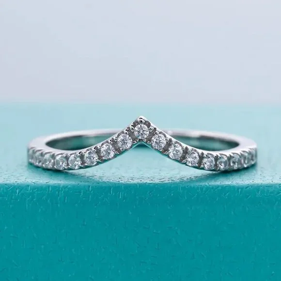 Certified 1.5mm Moissanite Diamond Pave Chevron Half Eternity Band Ring NEW