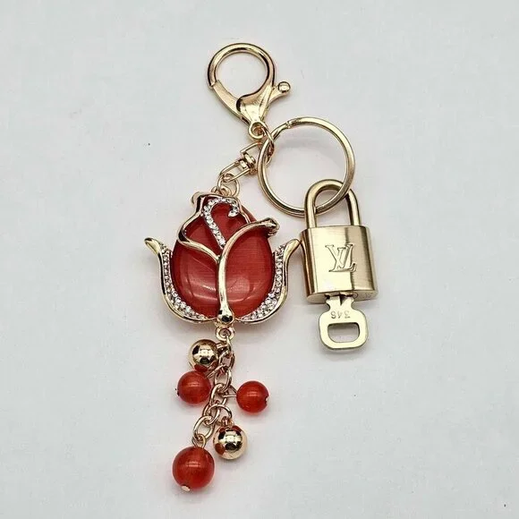 Authentic Louis Vuitton Lock & Key Gold ✨ Unbranded Flower Keychain Bag Charm LV