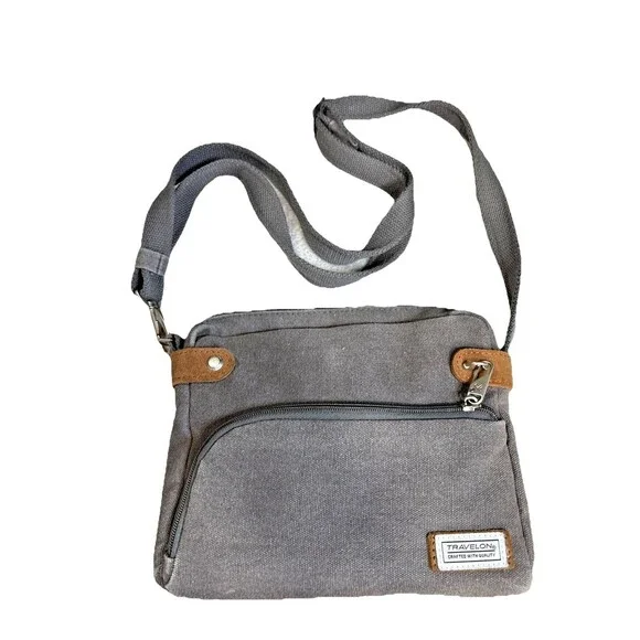 Travelon Anti-Theft Heritage Small Pewter Gray Crossbody Bag Secure Travel