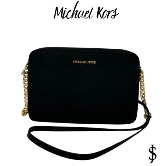 NWT: Michael Kors Jet Set Large Saffiano Leather Crossbody‎ Bag - Black