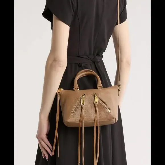 Rebecca Minkoff Micro Moto Brown Leather Satchel bag
