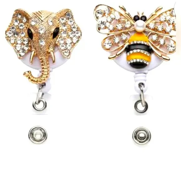Set of 2 Name Badges. 1 Elephant and 1 Bee in Silvertone and Goldtone.