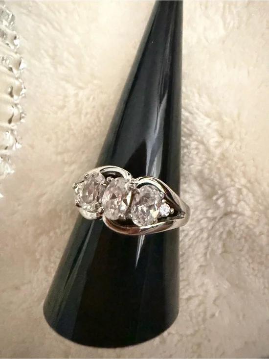 Three-Stone White Crystal Ring - Women Jewelry
