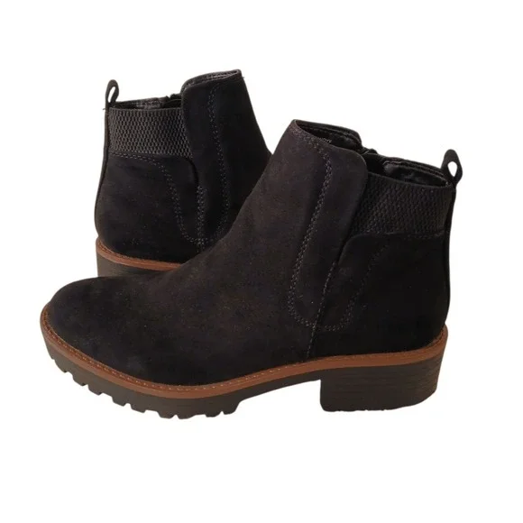 Sun + Stone‎ Kandy Chelsea Ankle Boots Womens Sz 7 Black Lug Sole Pull On Casual