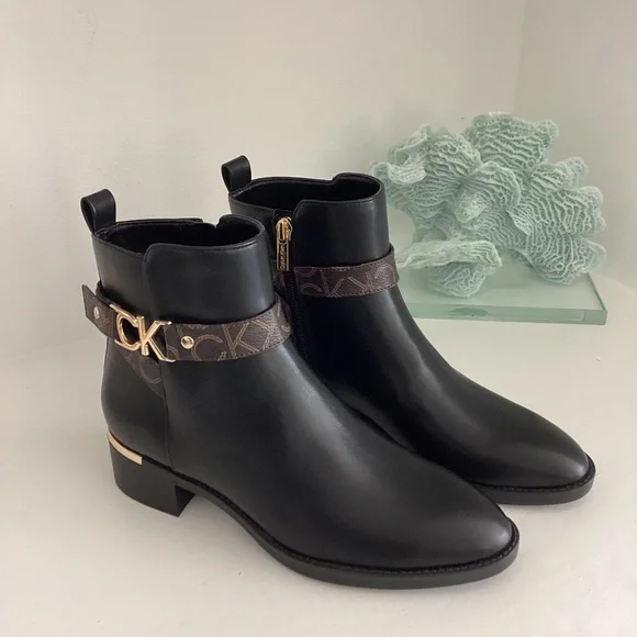 REDUCED CALVIN KLEIN DHARA POINTY TOE BLOCK HEEL ANKLE BOOTS NEW VARIOUS SIZES
