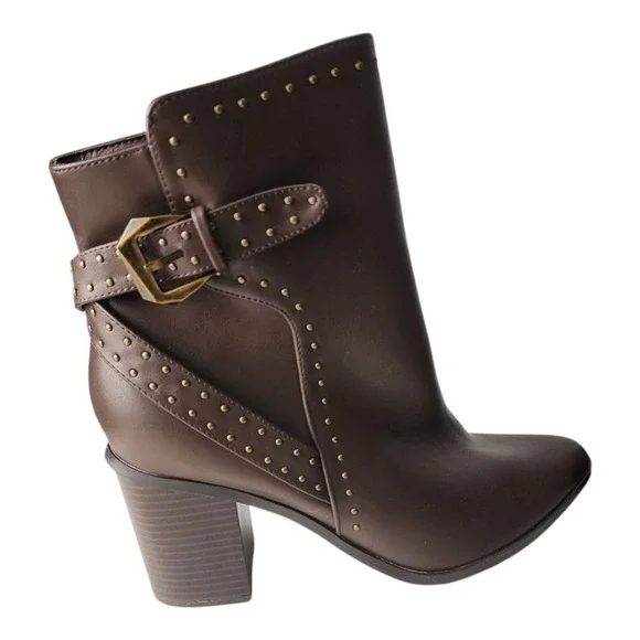 Orly Ankle Boot Women 10W Brown Studded Buckle Edgy Chic 00216712