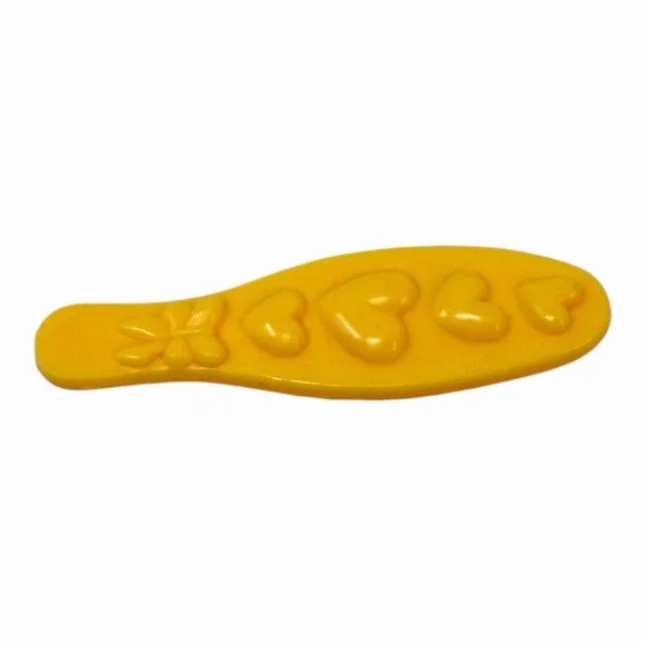 Vintage Yellow Plastic Hairbrush‎ with Heart Design 1