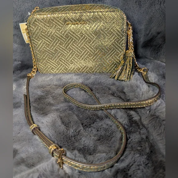Michael Michael Kors Ginny Gold Metallic Crossbody Camera Bag