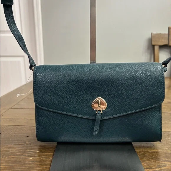 Kate Spade Marti Pebbled Leather Convertible Wallet Crossbody Peacock Sapphir