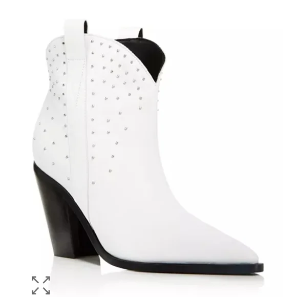 Sigerson Morrison Kalie White Studded Western ‎ Ankle Boots