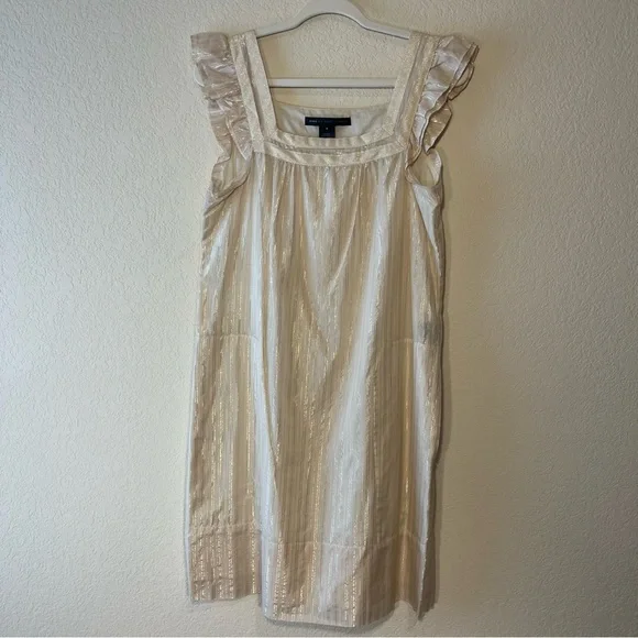 Marc By Marc Jacobs Champagne And Gold Metallic Shift Dress With Pockets SZ M