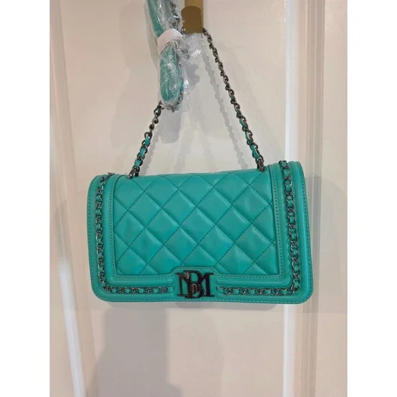 Badgley Mischka Green Quilted Crossbody Bag Chain Strap BM-4152 NEW