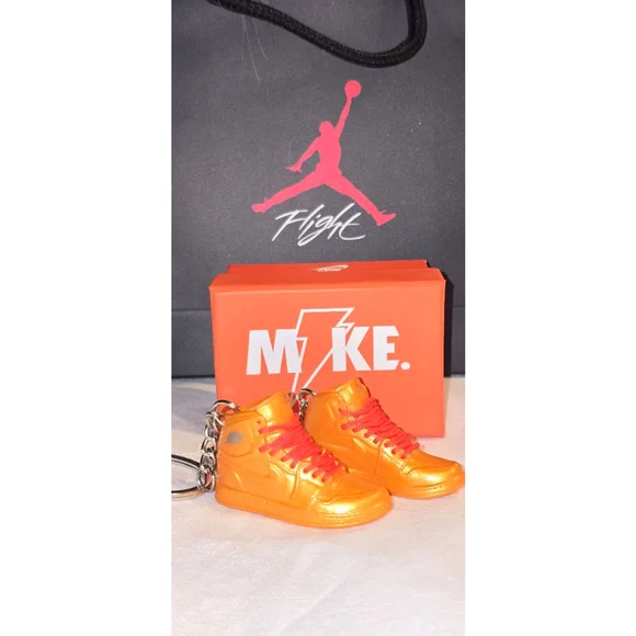 Orange & Red Sneaker Keychain Set with Box and Bag One Size